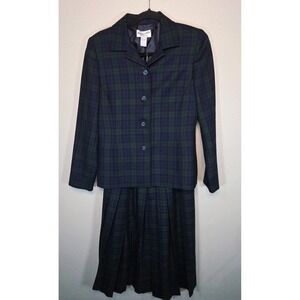 Vintage Pendleton Blackwatch Tartan Wool Skirt Suit‎ Set USA 100% Wool Academia